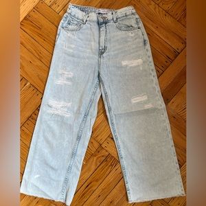 ZARA Kids Wide Leg Jeans Girls Size 10 Light Wash Distressed Denim